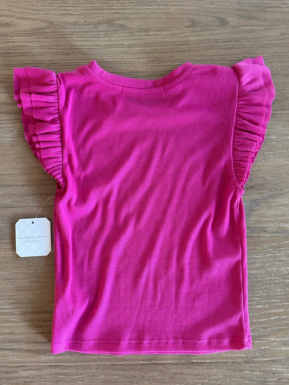 Altar’d State Raspberry Pink Ruffle Sleeve Ribbed Top XXS NWT - Picture 8 of 8